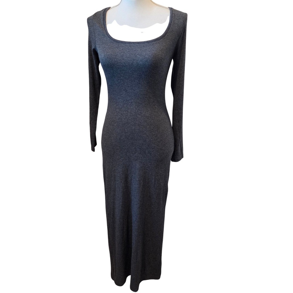 Victoria's Secret Womens Charcoal Grey Ribbed Knit Long Sleeve Maxi Dress Small